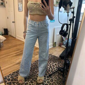 Blue and White pinstriped Wide Leg Pants